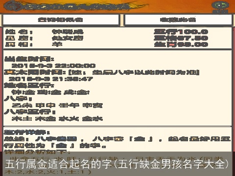 五行属金适合起名的字(五行缺金男孩名字大全)