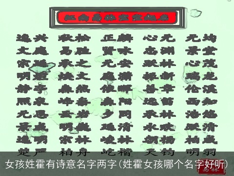 女孩姓霍有诗意名字两字(姓霍女孩哪个名字好听)