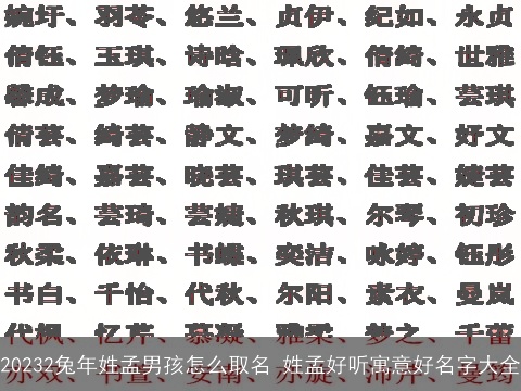20232兔年姓孟男孩怎么取名 姓孟好听寓意好名字大全