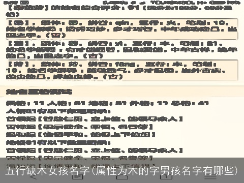 五行缺木女孩名字(属性为木的字男孩名字有哪些)