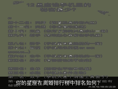 你的星座在离婚排行榜中排名如何？