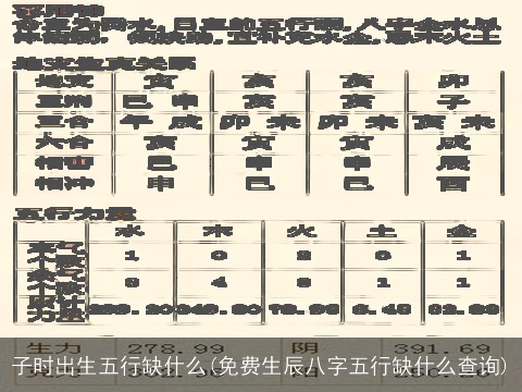 子时出生五行缺什么(免费生辰八字五行缺什么查询)