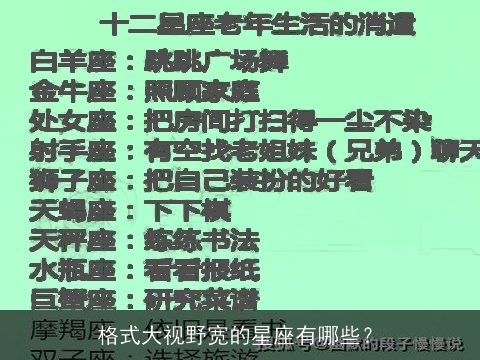格式大视野宽的星座有哪些？