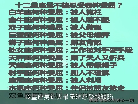 12星座男让人最无法忍受的缺陷