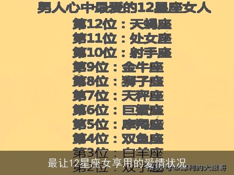 最让12星座女享用的爱情状况
