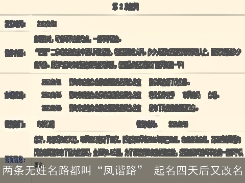 两条无姓名路都叫“凤谐路” 起名四天后又改名