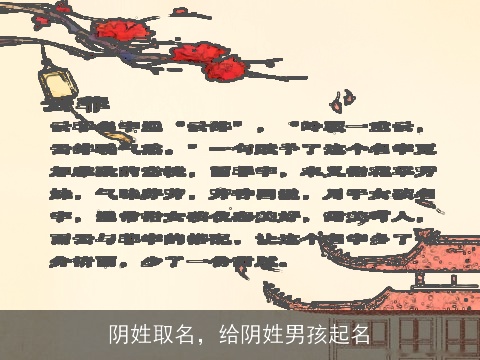 阴姓取名，给阴姓男孩起名