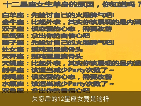 失恋后的12星座女竟是这样