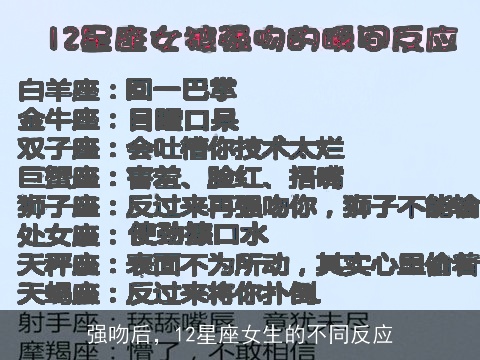 强吻后，12星座女生的不同反应