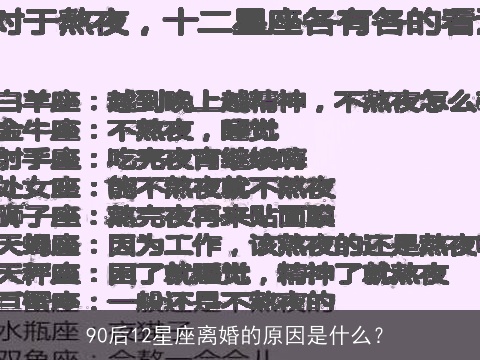 90后12星座离婚的原因是什么？