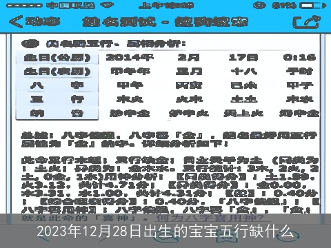 2023年12月28日出生的宝宝五行缺什么