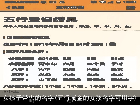 女孩子带火的名字(五行属金的女孩名字可用字)