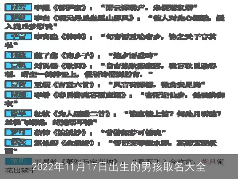 2022年11月17日出生的男孩取名大全