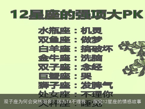 双子座为何会突然泪奔？因为TA不理我 - 探究12星座的情感故事