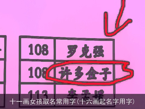 十一画女孩取名常用字(十六画起名字用字)