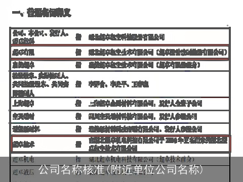 公司名称核准(附近单位公司名称)