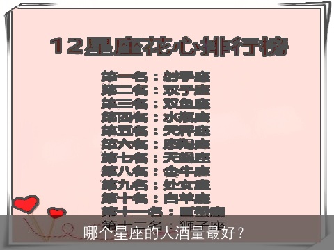 哪个星座的人酒量最好？