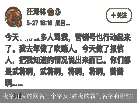 夜字开头的网名三个字女(姓夜的霸气名字有哪些)