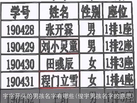 宇字开头的男孩名字有哪些(俊宇男孩名字的意思)