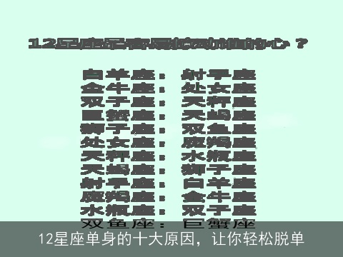 12星座单身的十大原因，让你轻松脱单