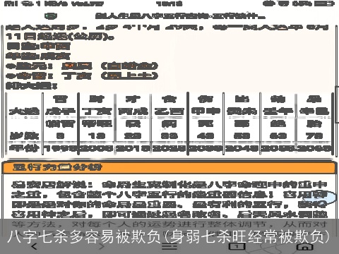 八字七杀多容易被欺负(身弱七杀旺经常被欺负)