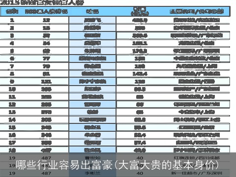 哪些行业容易出富豪(大富大贵的基本身价)